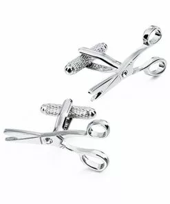 Onyx Art Men Cufflinks Scissors Silver