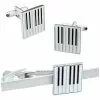Onyx Art Men Set Cufflinks With Tie Bar Music Keyboard Black White