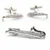 New In Onyx Art Men Set Cufflinks With Tie Bar Saxophone Silver 1 New In Onyx Art Men Set Cufflinks With Tie Bar Saxophone Silver