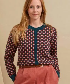 New In Palava Vera Chequerboard 60's Cardigan Teal Blush