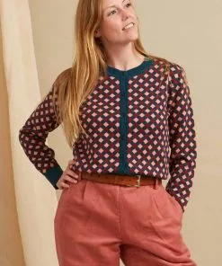 New In Palava Vera Chequerboard 60's Cardigan Teal Blush 9 New In Palava Vera Chequerboard 60's Cardigan Teal Blush