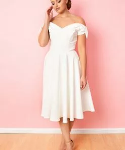 Pretty Dress Company Fatale Bow 50's Midi Swing Dress Ivory New In