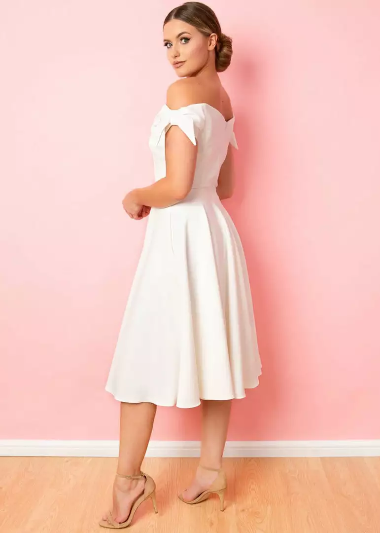 Pretty Dress Company Fatale Bow 50's Midi Swing Dress Ivory New In