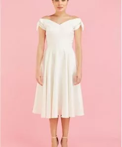 Pretty Dress Company Fatale Bow 50's Midi Swing Dress Ivory New In