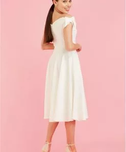Pretty Dress Company Fatale Bow 50's Midi Swing Dress Ivory New In