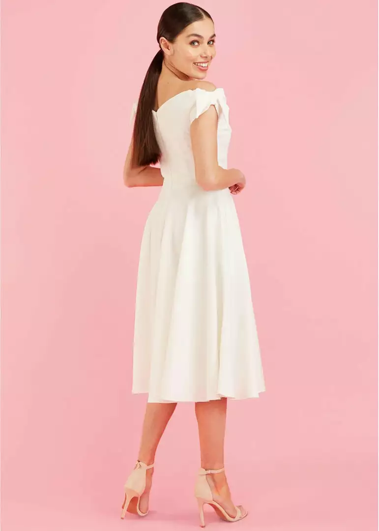 Pretty Dress Company Fatale Bow 50's Midi Swing Dress Ivory New In