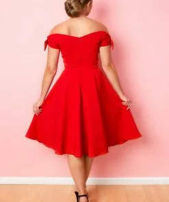 Pretty Dress Company Fatale Bow 50's Midi Swing Dress Red New In