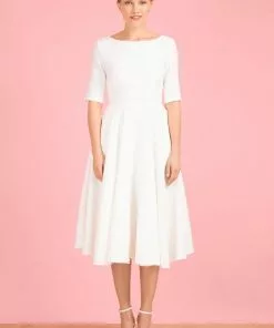 New In Pretty Dress Company Hepburn 50's Swing Dress Ivory 13 New In Pretty Dress Company Hepburn 50's Swing Dress Ivory