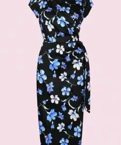 New In Pretty Dress Company Hourglass Verona 50's Pencil Dress Black Blue