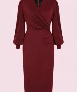 Pretty Dress Company Jenson 50's Pencil Dress Bordeaux New In
