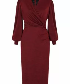 Pretty Dress Company Jenson 50's Pencil Dress Bordeaux New In