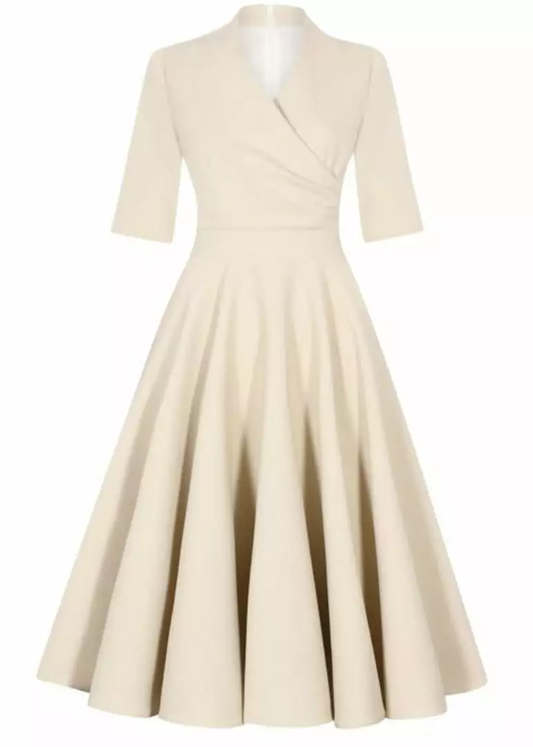 New In Pretty Dress Company Leyla 50's Midi Swing Dress Champagne 3 New In Pretty Dress Company Leyla 50's Midi Swing Dress Champagne