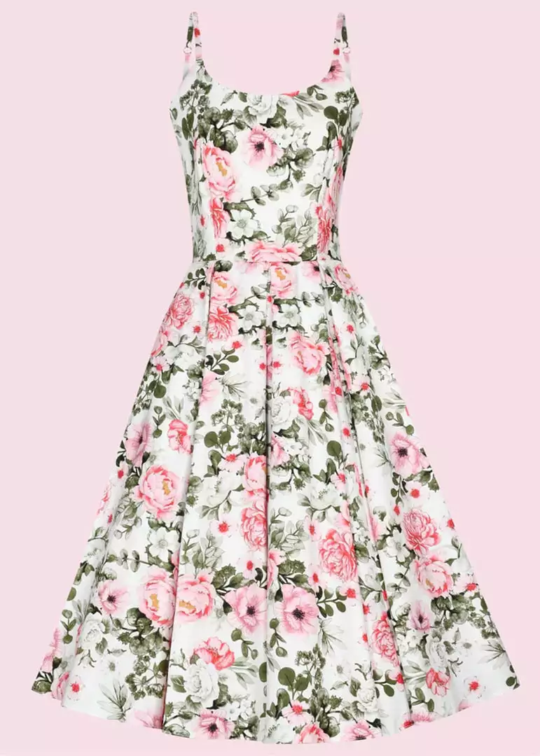 Pretty Dress Company Priscilla San Marino 50's Swing Dress White Pink New In