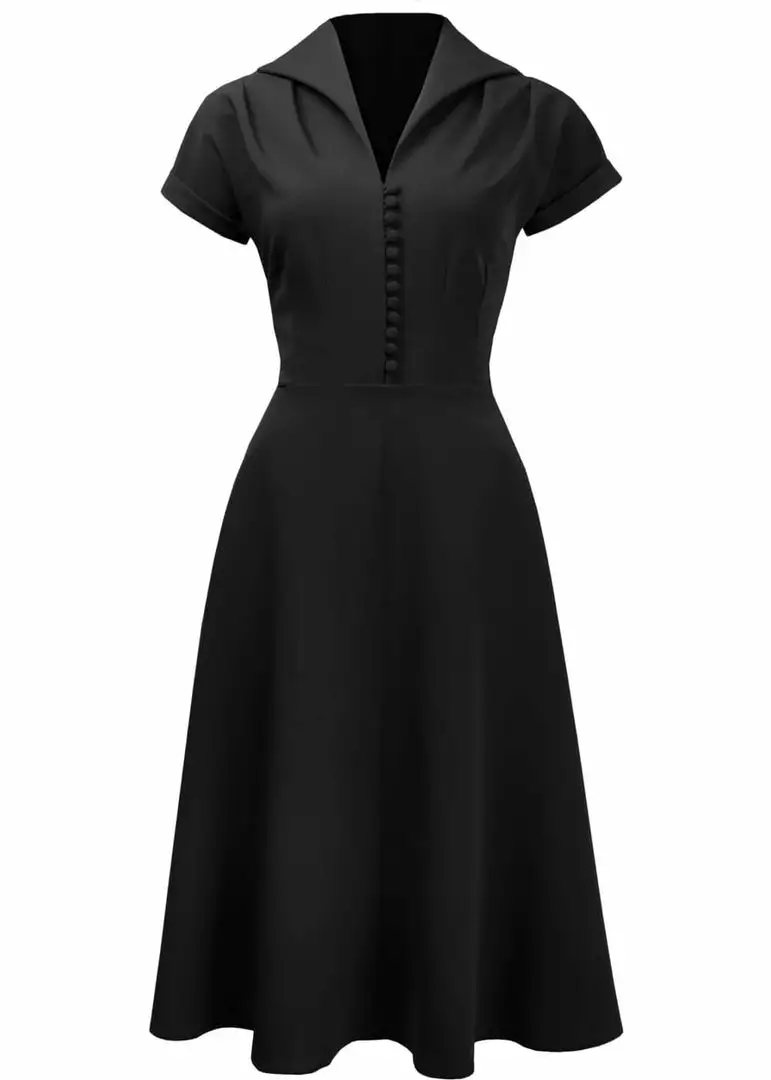 New In Pretty Retro Hostess 40's Swing Dress Black 3 New In Pretty Retro Hostess 40's Swing Dress Black