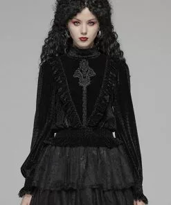 New In Punk Rave Cello Velvet Blouse Black