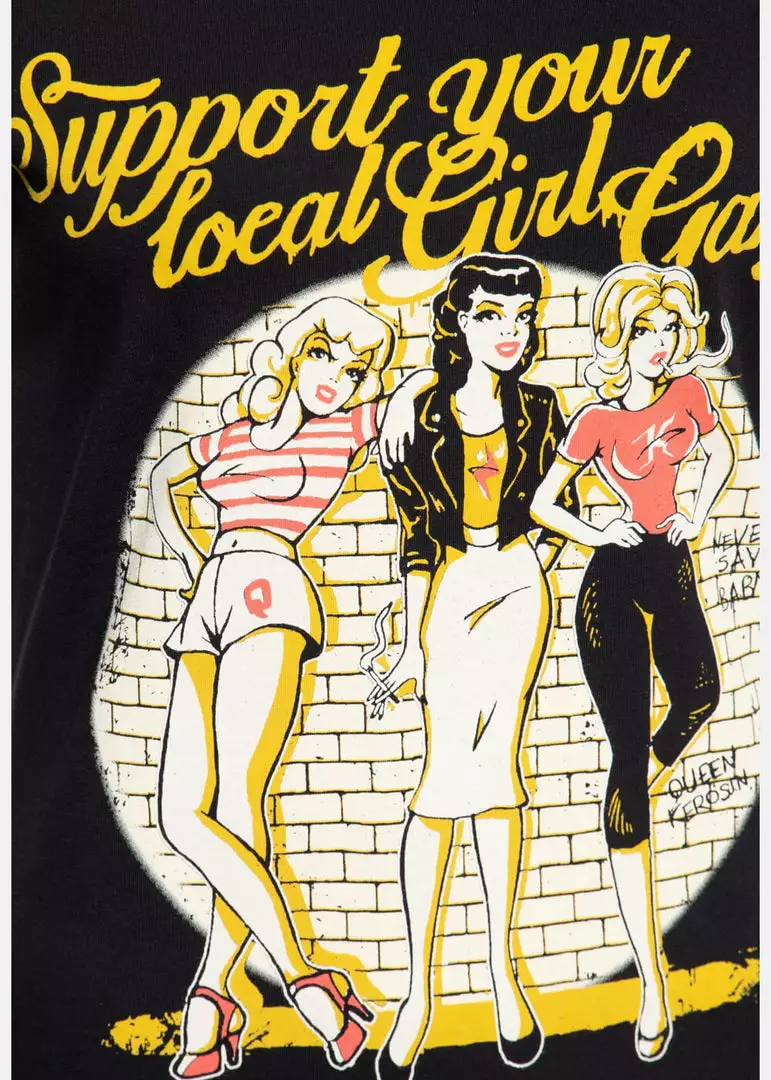 New In Queen Kerosin Girl Gang 50's Girlie T-Shirt Black 7 New In Queen Kerosin Girl Gang 50's Girlie T-Shirt Black