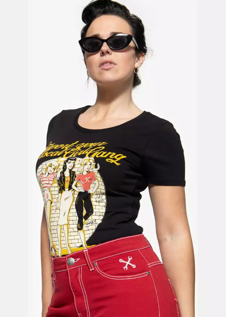 New In Queen Kerosin Girl Gang 50's Girlie T-Shirt Black 6 New In Queen Kerosin Girl Gang 50's Girlie T-Shirt Black