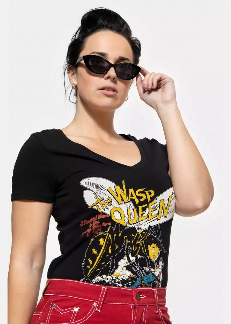 Queen Kerosin Wasp Queen 50's Girlie T-Shirt Black 4 Queen Kerosin Wasp Queen 50's Girlie T-Shirt Black
