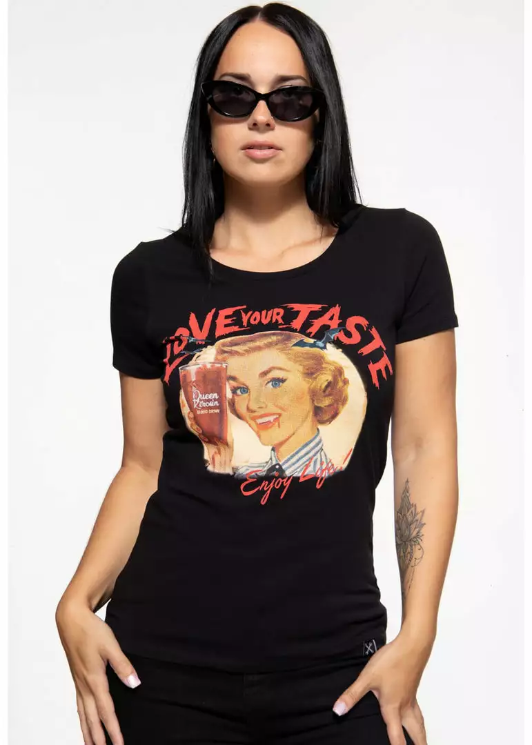 New In Queen Kerosin Blood Girly T-Shirt Black 7 New In Queen Kerosin Blood Girly T-Shirt Black