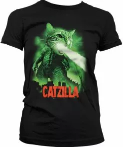 Retro Movies Catzilla Girly T-Shirt Black New In