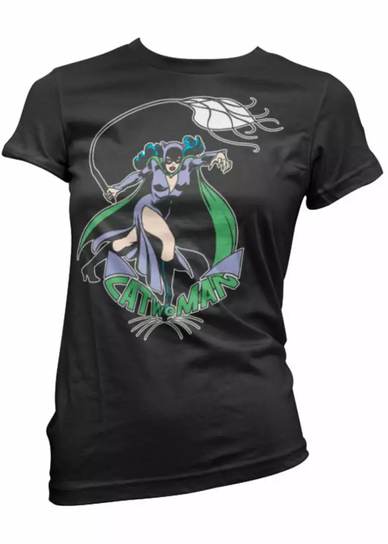 Retro Movies Catwoman In Action Girly T-Shirt Black 3 Retro Movies Catwoman In Action Girly T-Shirt Black