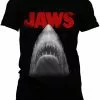 Retro Movies Jaws Poster Girly T-Shirt Black 2 Retro Movies Jaws Poster Girly T-Shirt Black