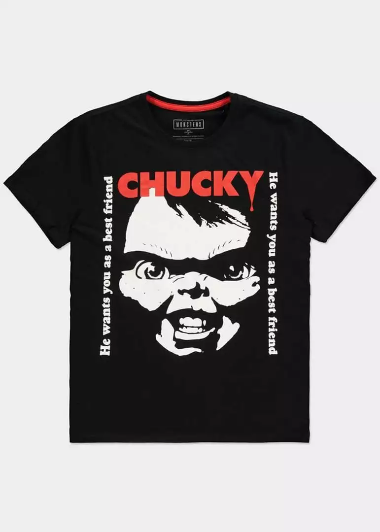 Retro Movies Mens Universal Chucky Best Friend T-Shirt Black 3 Retro Movies Mens Universal Chucky Best Friend T-Shirt Black