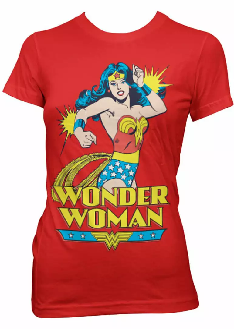 New In Retro Movies Wonder Woman Girly T-Shirt Red 3 New In Retro Movies Wonder Woman Girly T-Shirt Red