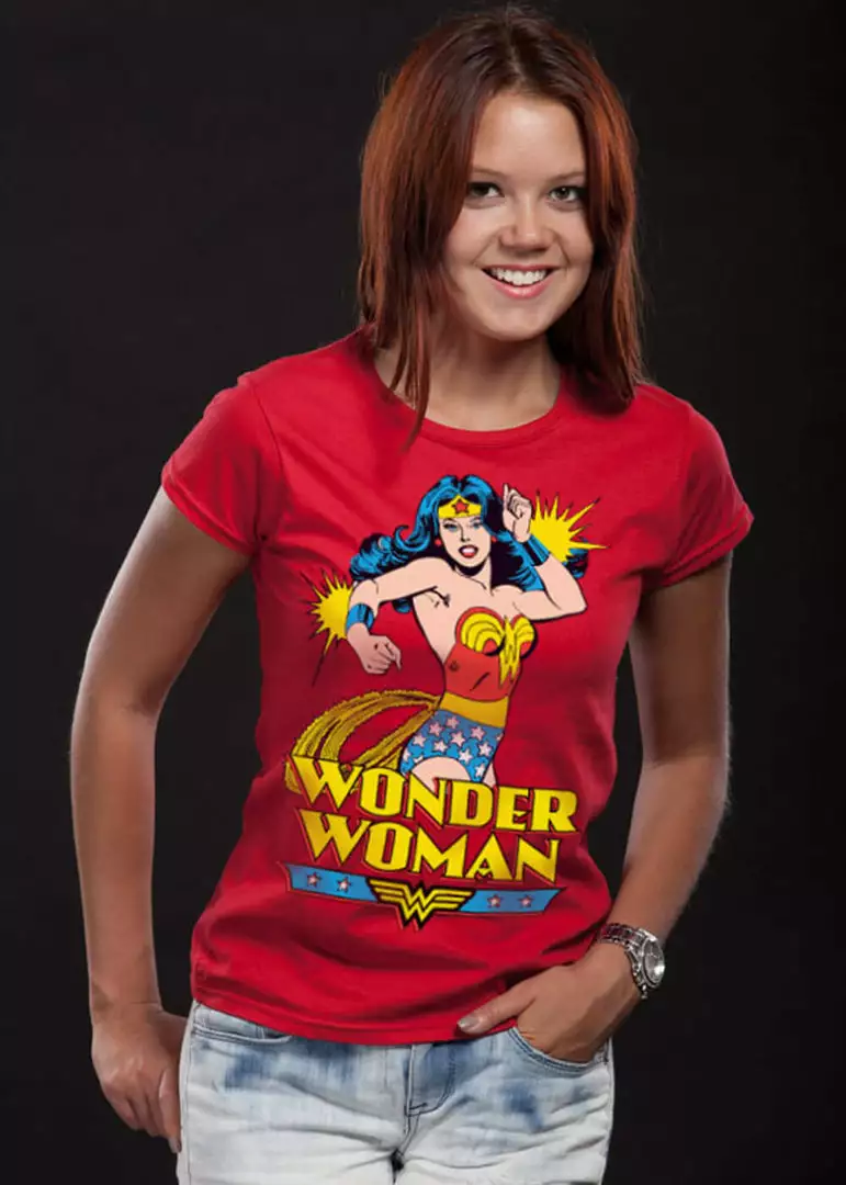 New In Retro Movies Wonder Woman Girly T-Shirt Red 4 New In Retro Movies Wonder Woman Girly T-Shirt Red