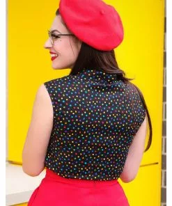 Retrolicious Bow Dotty 40's Top Black