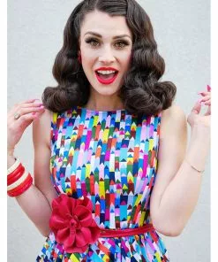 Retrolicious Pencils Midi 50's Swing Dress Multi New In