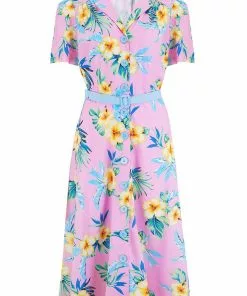 New In Rock N Romance Charlene Hawaiian 40's A-Line Dress Pink