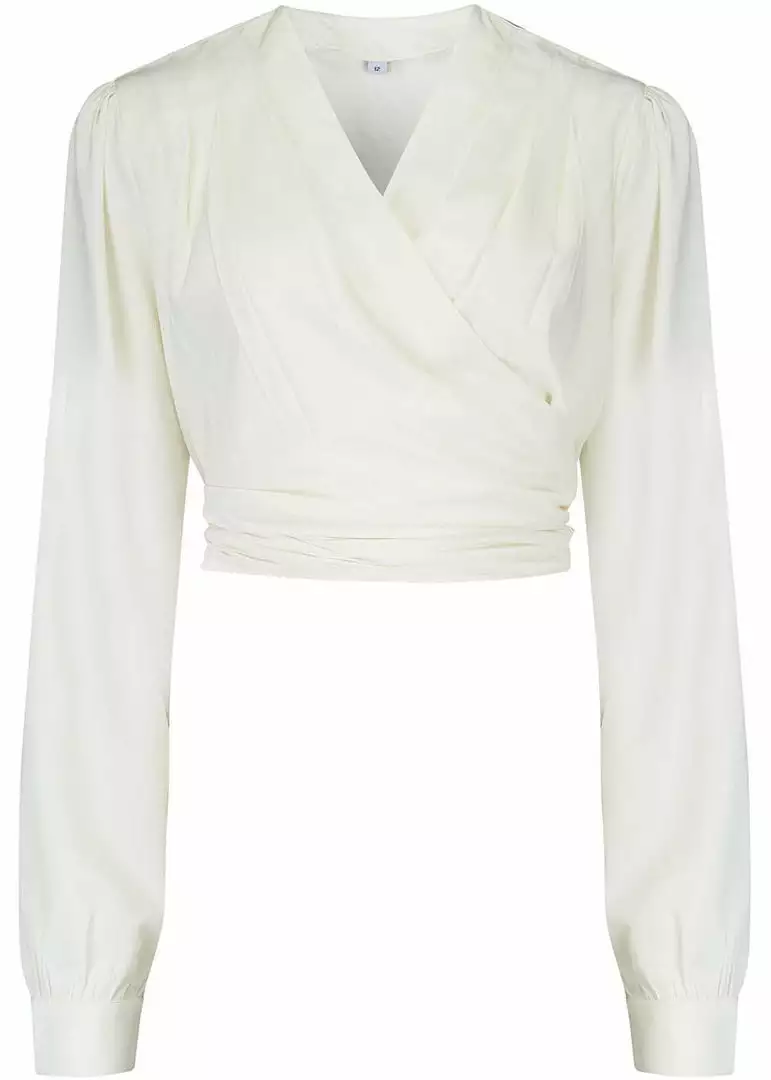 Rock N Romance Darla Long Sleeve 40's Wrap Blouse Antique White 3 Rock N Romance Darla Long Sleeve 40's Wrap Blouse Antique White