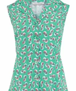 New In Rock N Romance Gladys Abstract Polka 50's Blouse Green