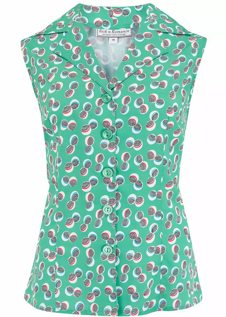 New In Rock N Romance Gladys Abstract Polka 50's Blouse Green 3 New In Rock N Romance Gladys Abstract Polka 50's Blouse Green