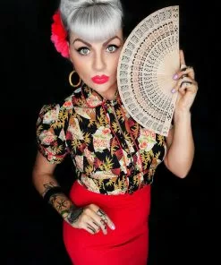 Rock N Romance Margot Japanese Fan 50's Blouse Black