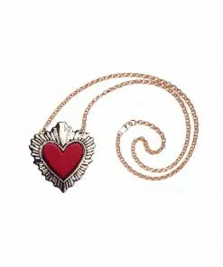 New In Rosita Bonita Sacred Heart Pendant Necklace Red