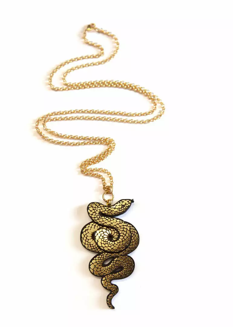 Rosita Bonita Serpent Snake Necklace Gold Black New In 3 Rosita Bonita Serpent Snake Necklace Gold Black New In