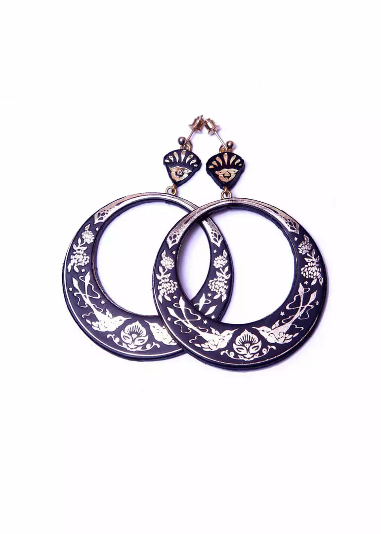 Rosita Bonita Toledo Hoop Earrings Black New In 3 Rosita Bonita Toledo Hoop Earrings Black New In