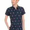 Run And Fly Gentlemens Flamingo Shirt Navy New In 1 Run And Fly Gentlemens Flamingo Shirt Navy New In
