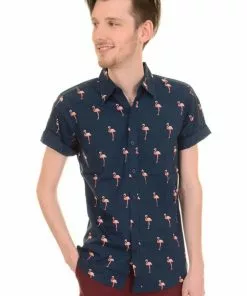 Run And Fly Gentlemens Flamingo Shirt Navy New In