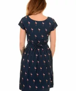 Run And Fly Flamingo Pose 50's Dress Navy New In 8 Run And Fly Flamingo Pose 50's Dress Navy New In