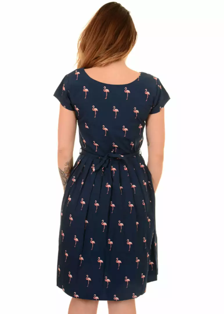 Run And Fly Flamingo Pose 50's Dress Navy New In 5 Run And Fly Flamingo Pose 50's Dress Navy New In