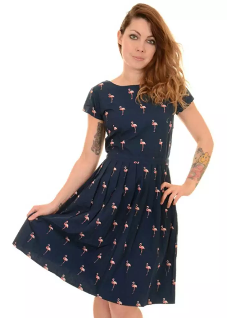 Run And Fly Flamingo Pose 50's Dress Navy New In 4 Run And Fly Flamingo Pose 50's Dress Navy New In