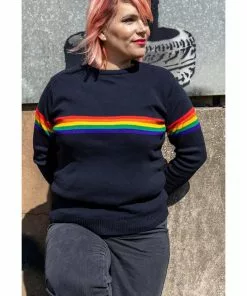 New In Run And Fly Rainbow Vibe 70's Jumper Navy Blue