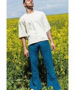 New In Run And Fly Heren Hendrix Corduroy 70's Flare Trousers Ink Blue