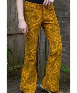 Run And Fly Run & Fly Heren Hendrix Corduroy 70's Flare Trousers Gold