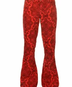 Run And Fly Run & Fly Mens Hendrix Corduroy 70's Flared Trousers Red New In