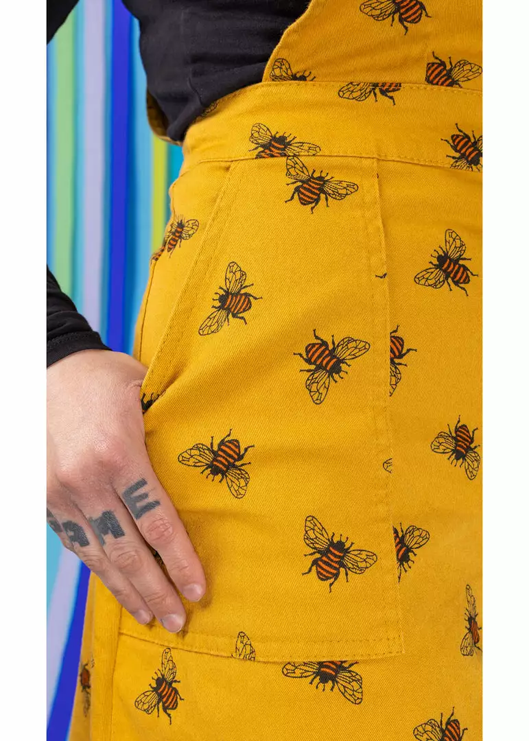 Run And Fly Run & Fly Bees Knees Twill 60's Pinafore Dress Gold New In 4 Run And Fly Run & Fly Bees Knees Twill 60's Pinafore Dress Gold New In