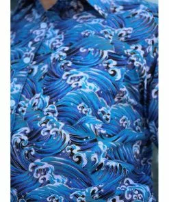 Run And Fly Run & Fly Mens Japanese Wave Shirt Blue New In